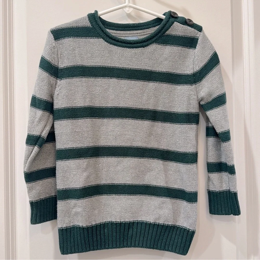 GAP Boys Size 4 grey and green striped crewneck long sleeve sweater